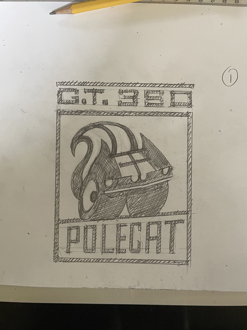 Polecat badge — early concept sketch