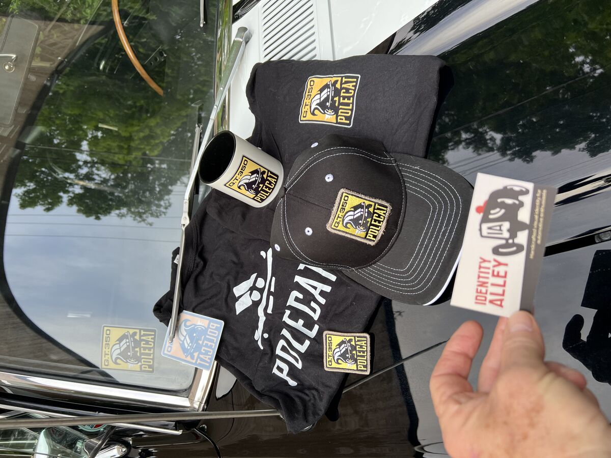 Polecat merch lineup on the G.T. 350 hood