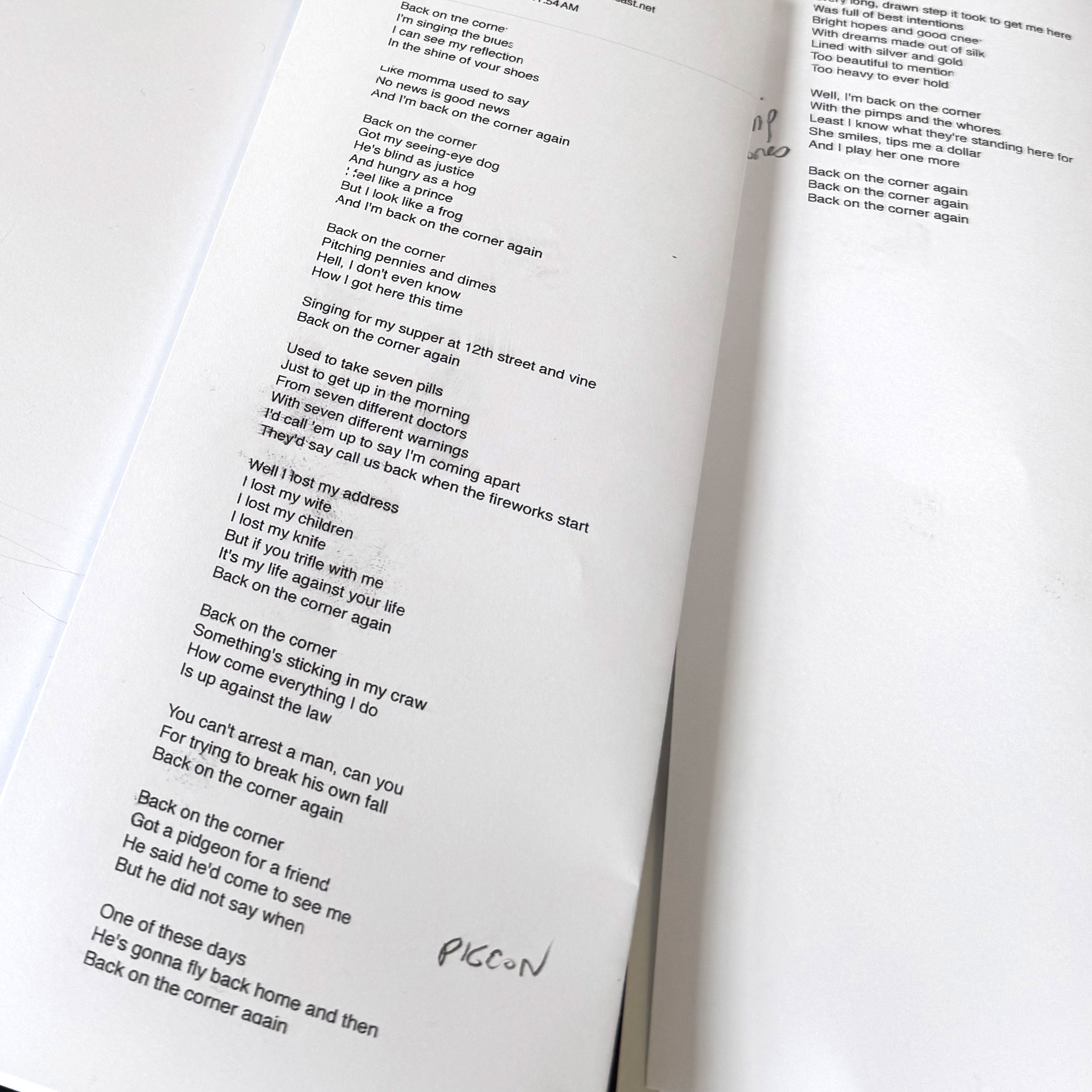 John Hiatt lyric sheet